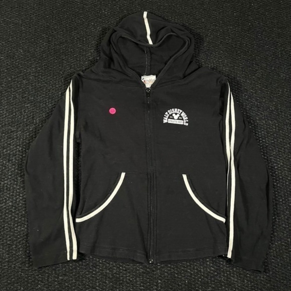 Disney World Athletic Dept Full Zip Hoodie Black White Stripes XL Made in USA